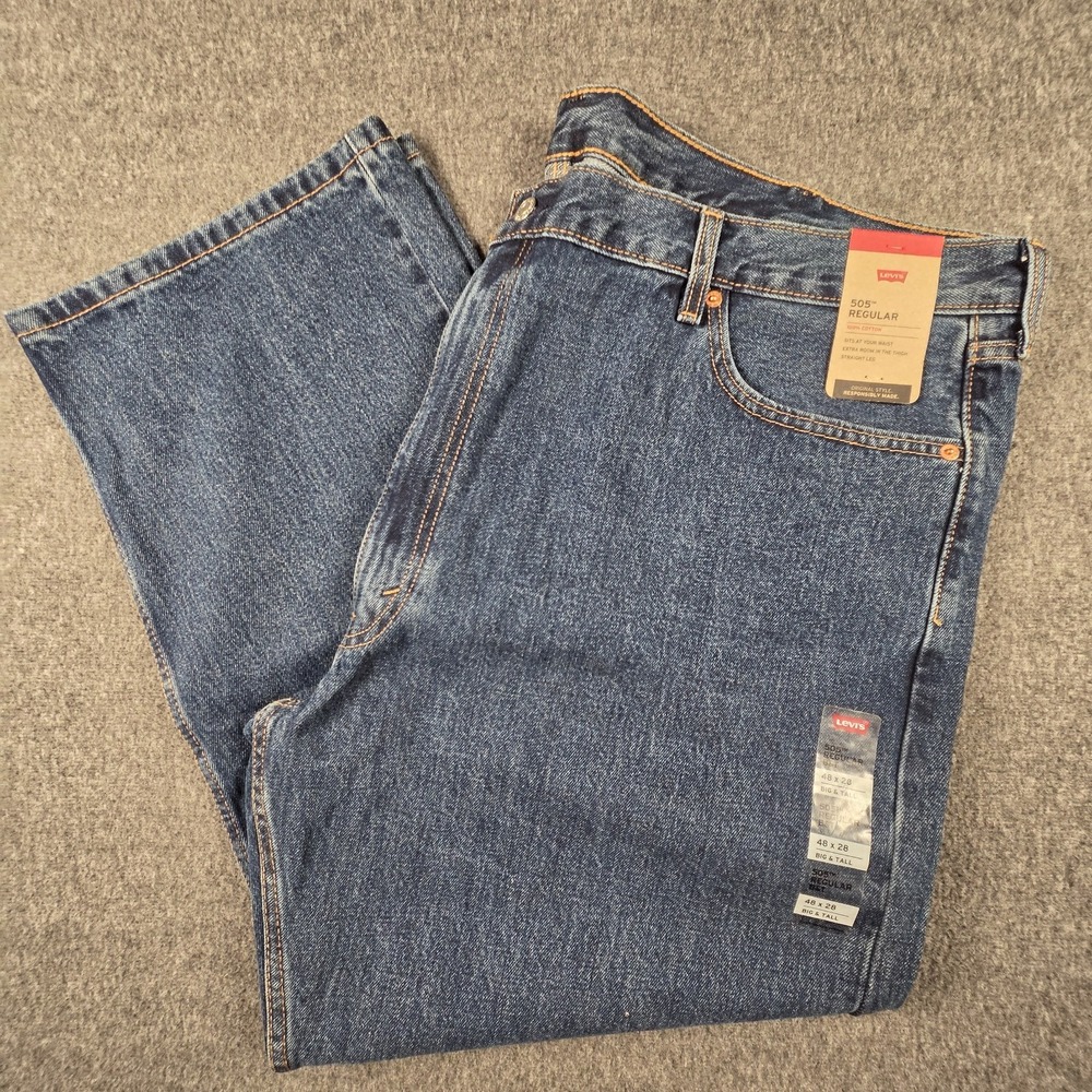 Levi’s 505 Jeans Mens 48x28 Big And Tall Blue Denim Straight Leg Medium Wash NWT